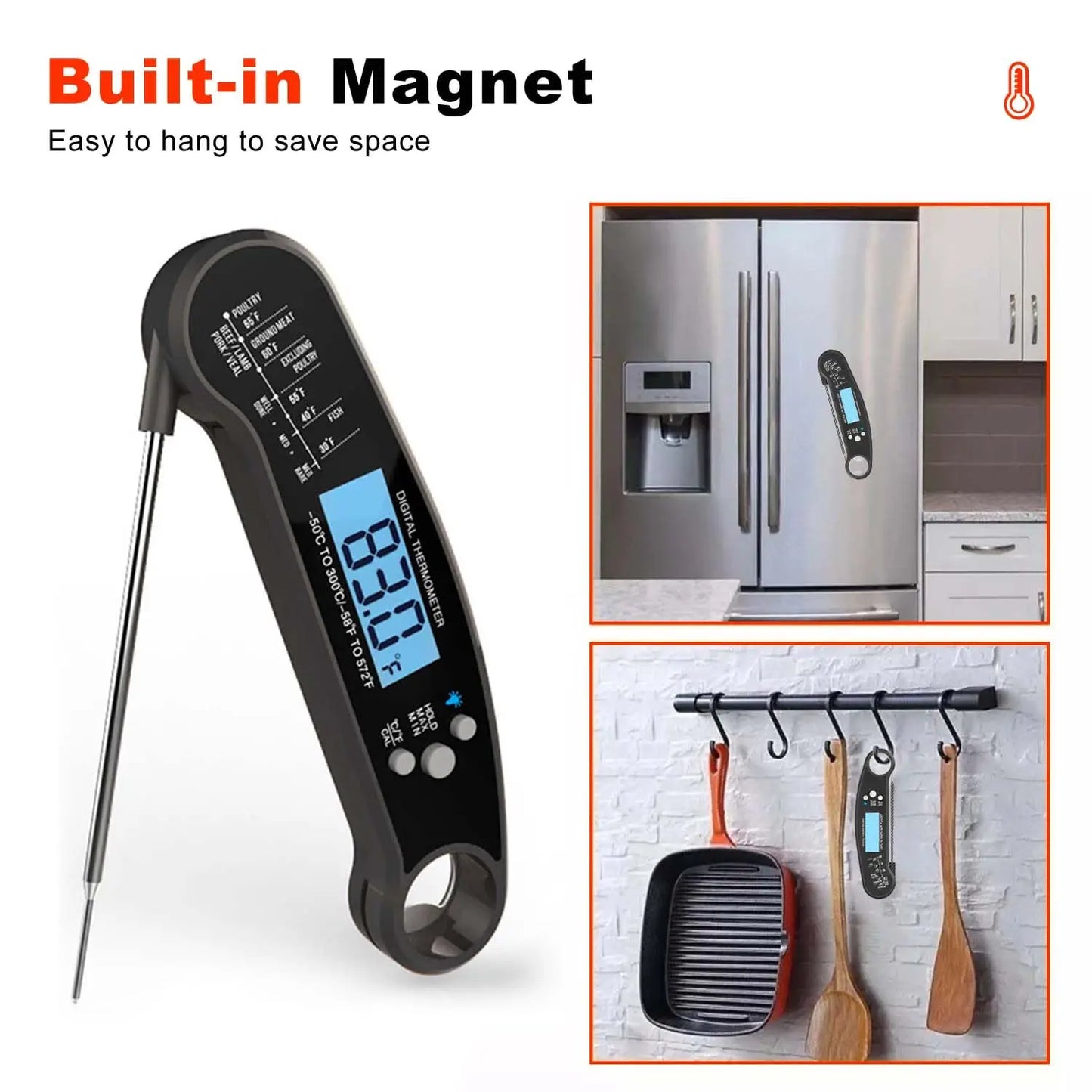 Digital Instant Read Food Thermometer With Backlit LCD Display