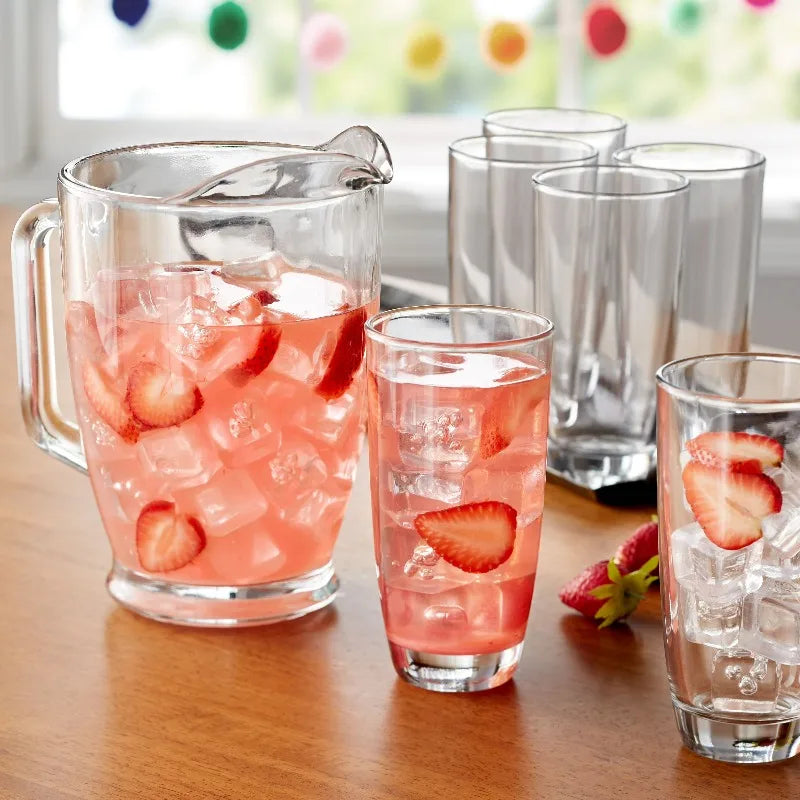 Clear Glass Pitcher And Drinkware Tumbler Set, 7 Pieces