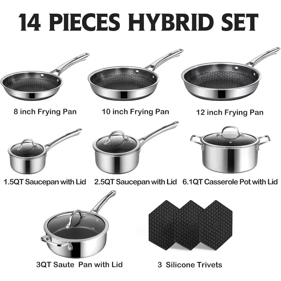 14-Piece Nonstick Hybrid Stainless Steel Cookware Set
