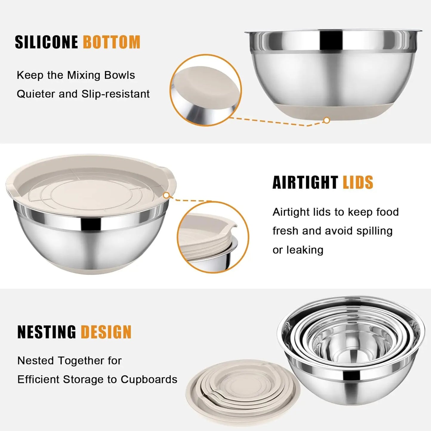 Stainless Steel Mixing Bowl Set With Lids And Graters