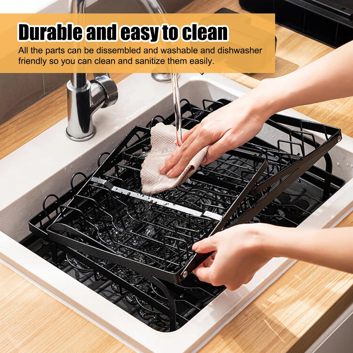 Sturdy Stainless Steel Two-Tier Dish Rack With Drainer