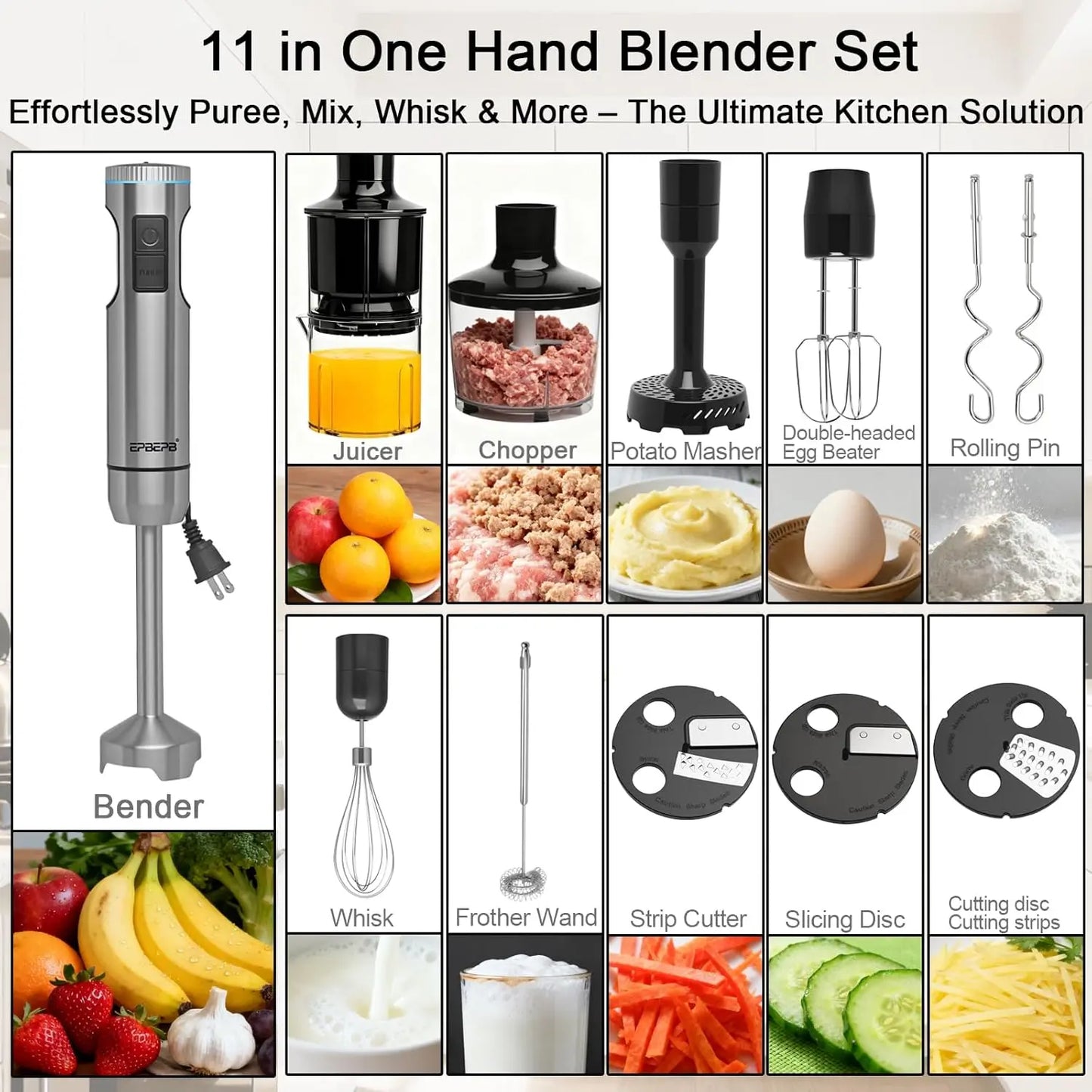 12 In 1 Immersion Blender Set Handheld Stick Mixer