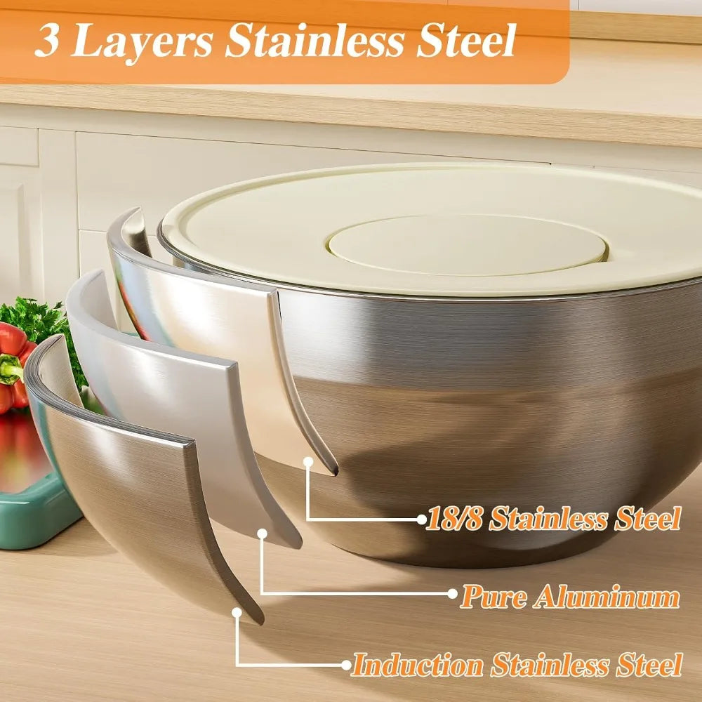 Stainless Steel Nesting Mixing Bowls Set With Lids And Graters
