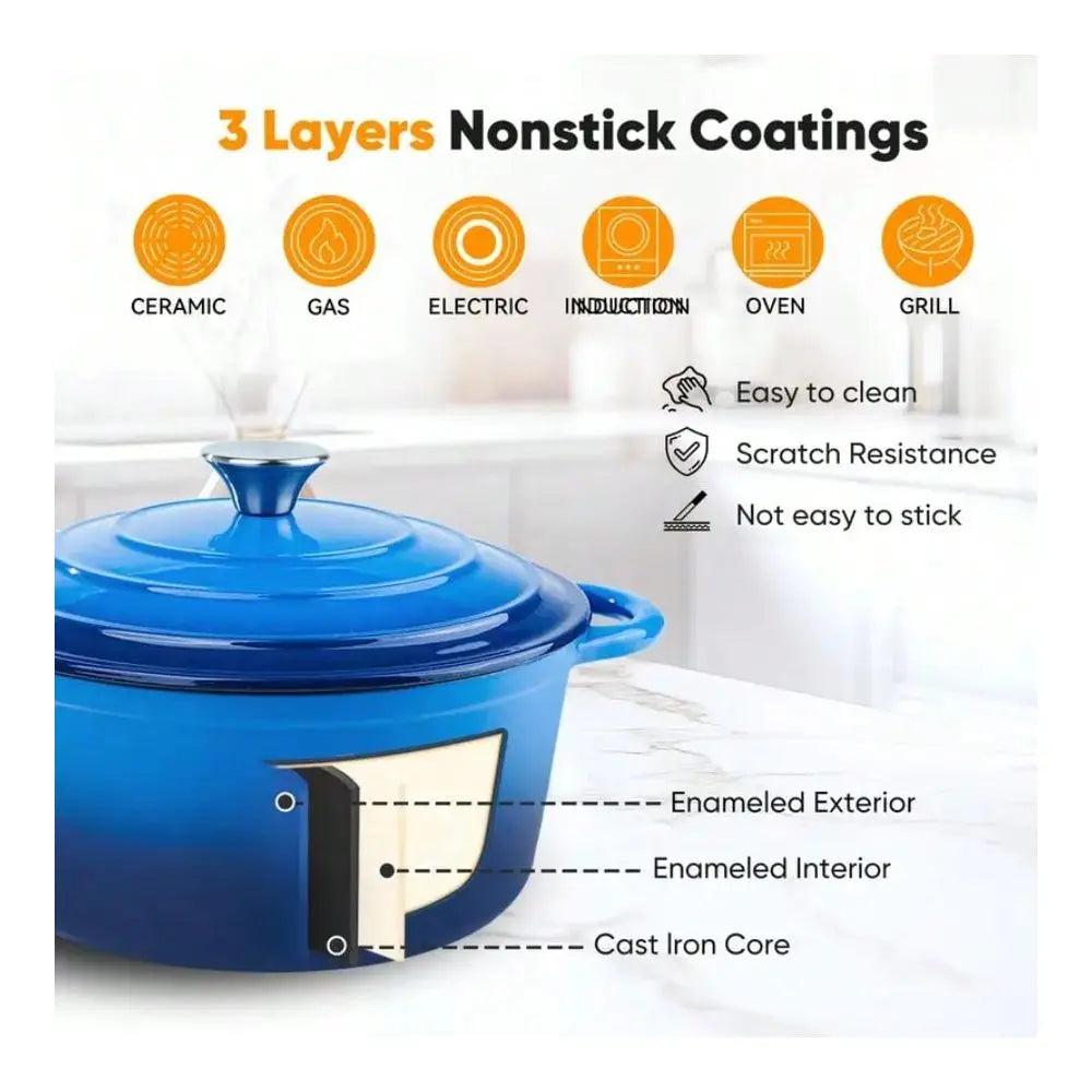 Cast Iron Dutch Oven Pot With Lid Stews Braising Roasting
