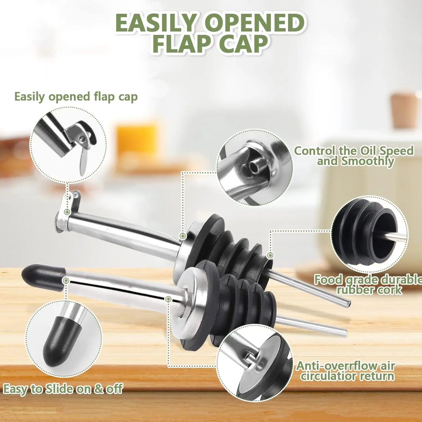 Clear Glass Olive Oil Dispenser with Stainless Pourers and Accessories
