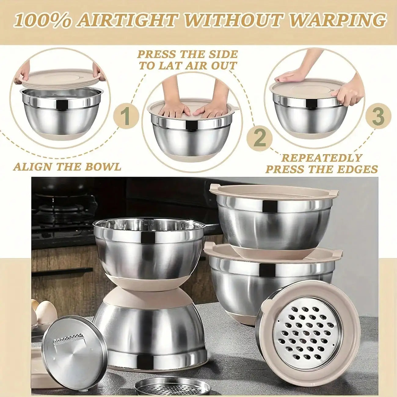 Stainless Steel Mixing Bowls Set With Lids And Attachments