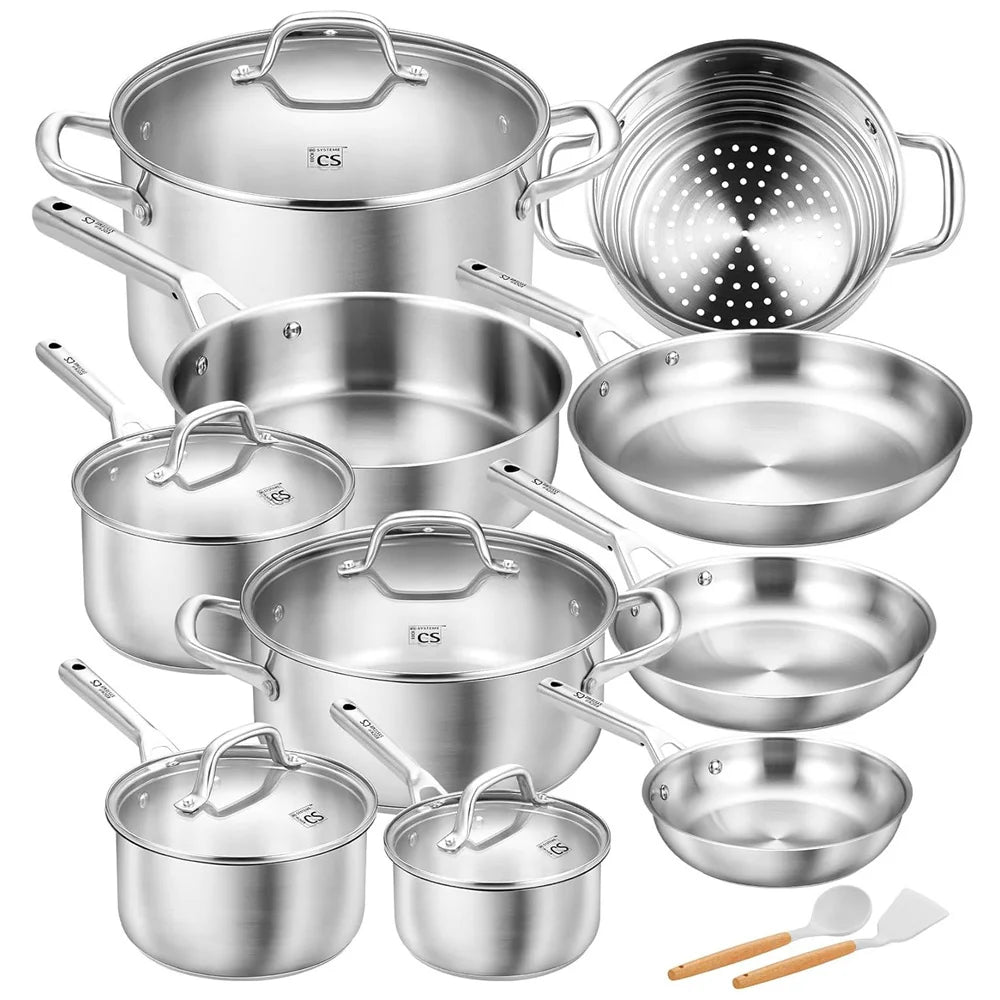 Koch Systeme CS Stainless Steel 17 Piece Pots And Pans Set Induction Compatible