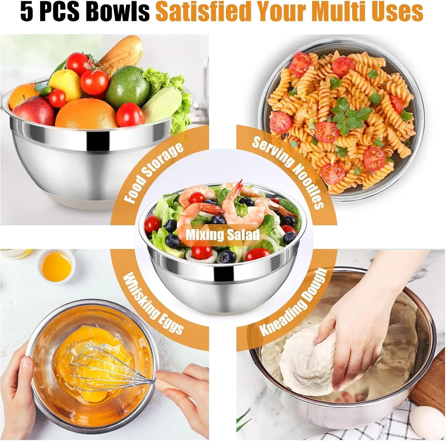 Stainless Steel Mixing Bowl Set With Lids And Graters