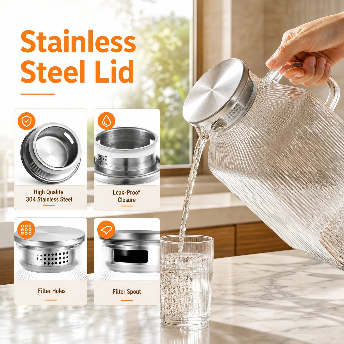 HiMISS Glass Pitcher Set With Handle And Strainer Lid