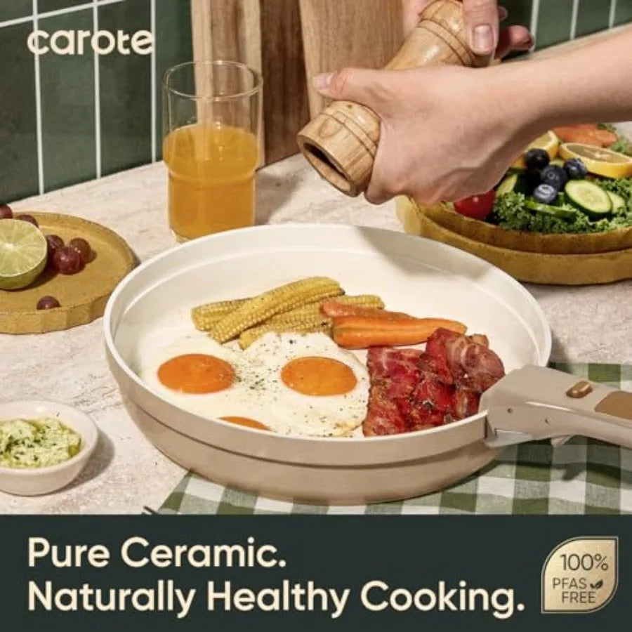 Ceramic Nonstick Cookware Set With Detachable Handles