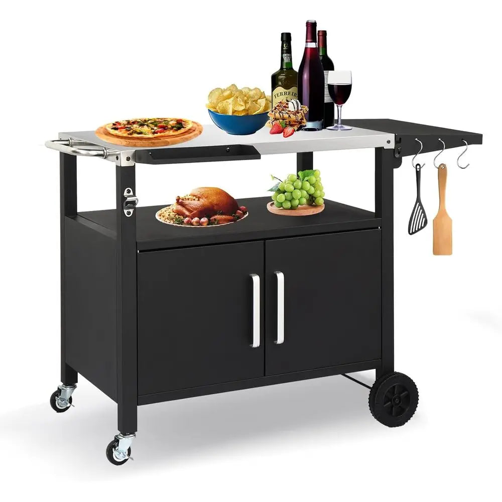 Portable Outdoor BBQ Cart With Storage And Stainless Steel Top