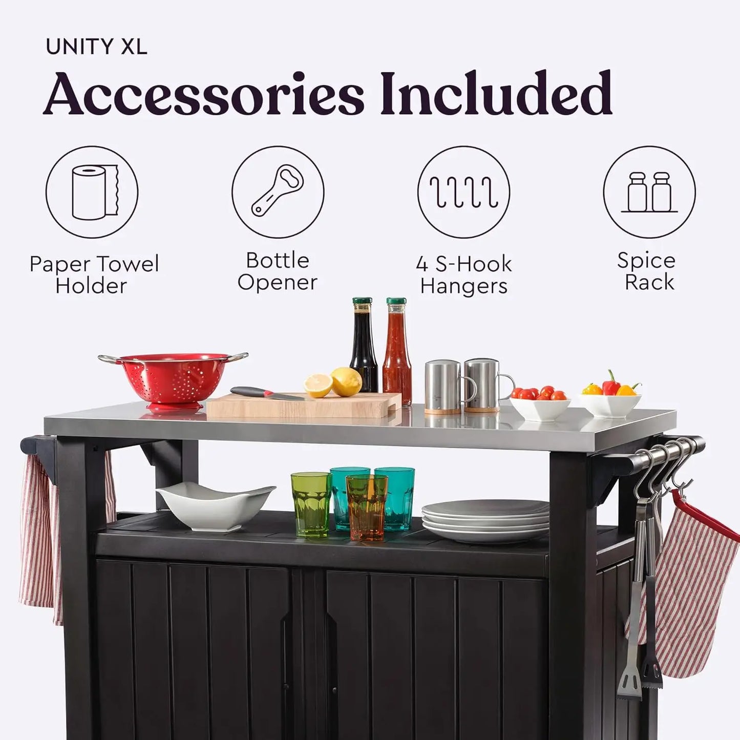 Outdoor Rolling Prep Table Cart With Storage And Wheels