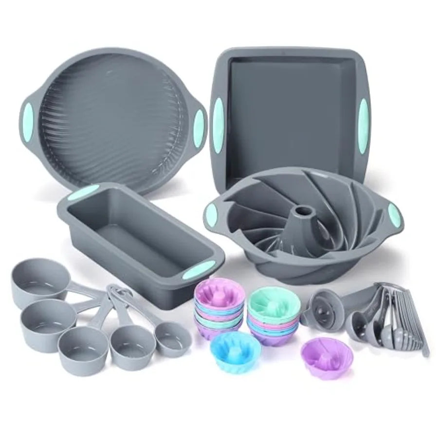 Silicone Bakeware Set 45-Piece With Measuring Nonstick Molds