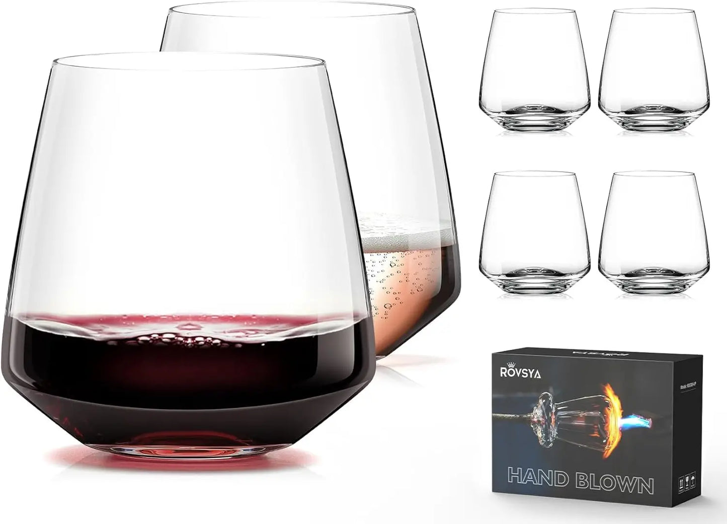 Hand Blown Crystal Wine Glasses Set Of 4