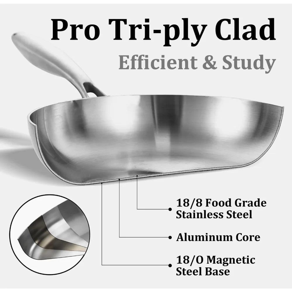 Tri Ply Stainless Steel Frying Pan With Detachable Handle Induction Safe