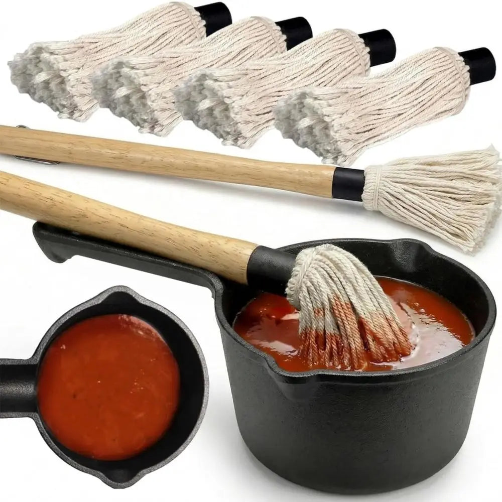 Seven-Piece Cast Iron Sauce Pot And BBQ Mop Brush Set