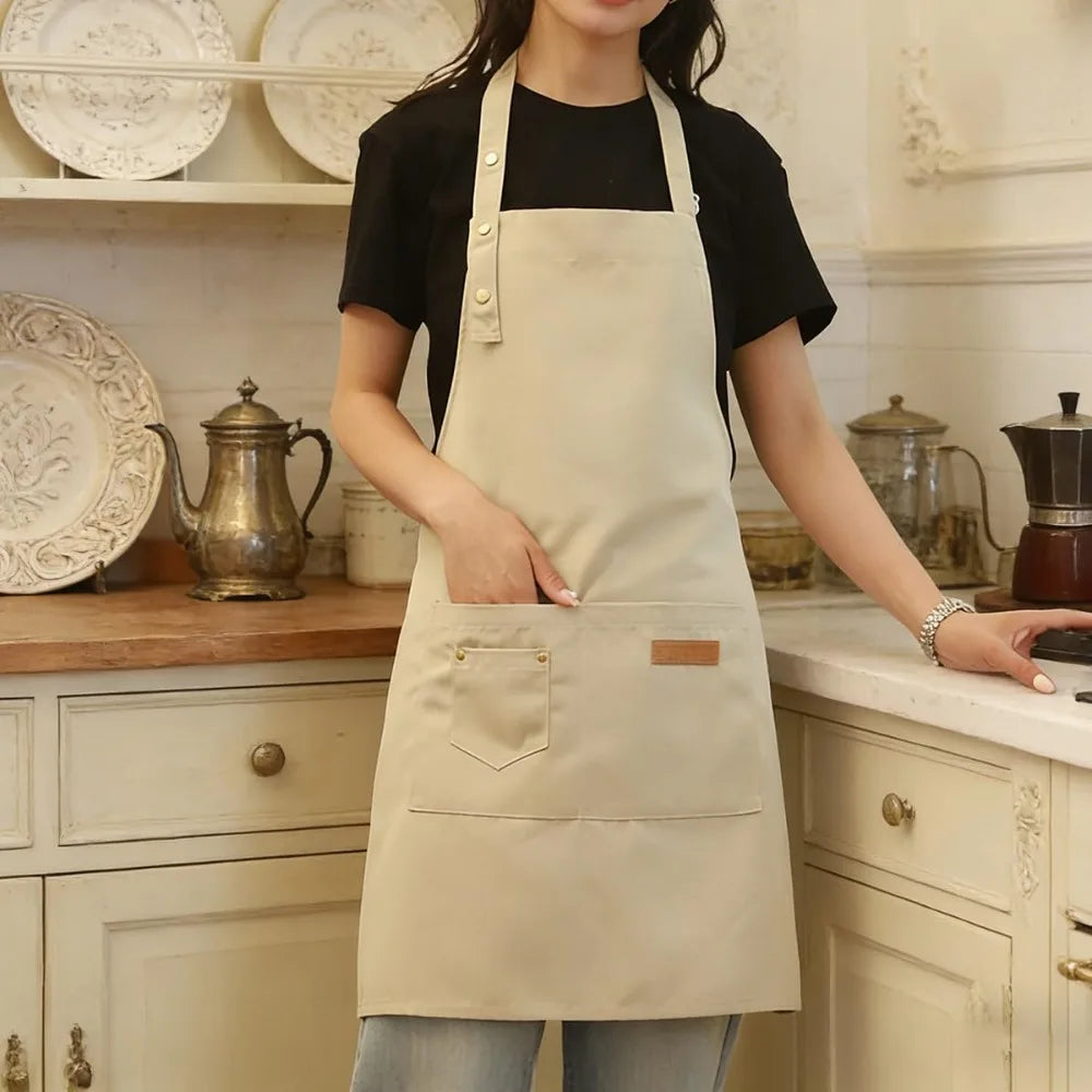 Unisex Work Bib Apron With Adjustable Neck Strap And Pockets
