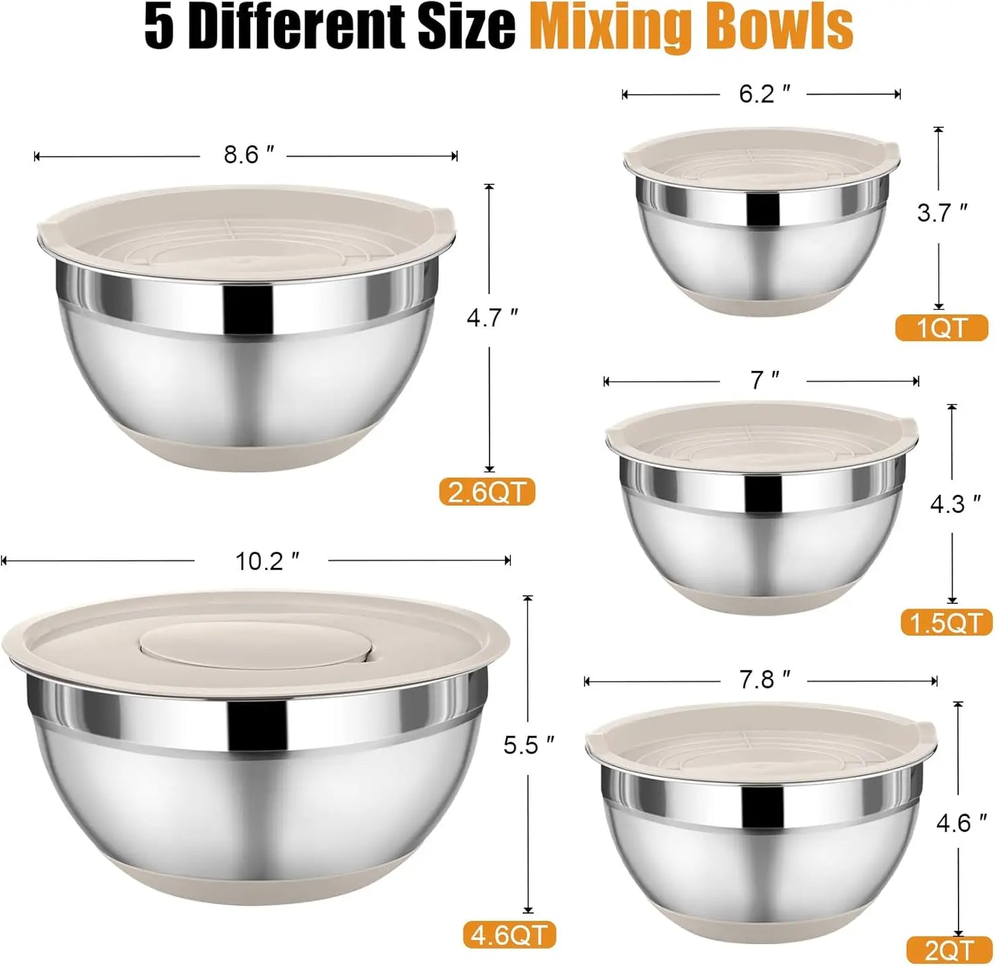 Stainless Steel Mixing Bowl Set With Lids And Graters