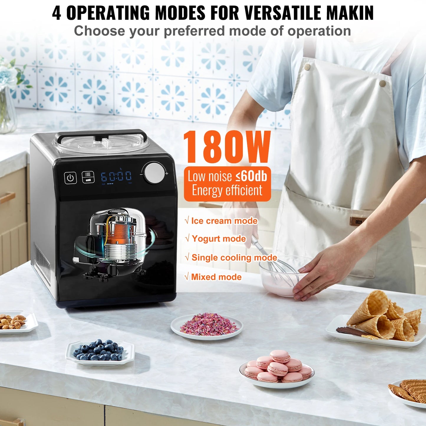 SucceBuy Upright Automatic Ice Cream Maker With Built-In Compressor