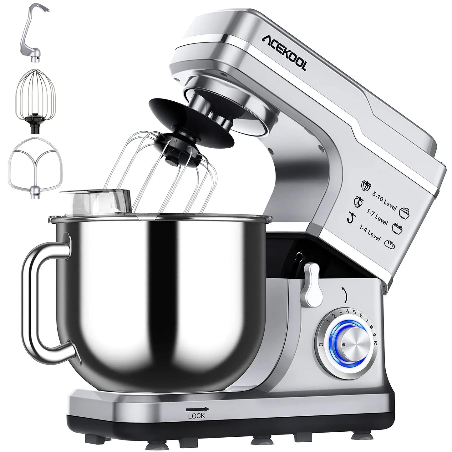 Electric Dough Mixer 660W 10-Speed Tilt-Head With Stainless Steel Bowl