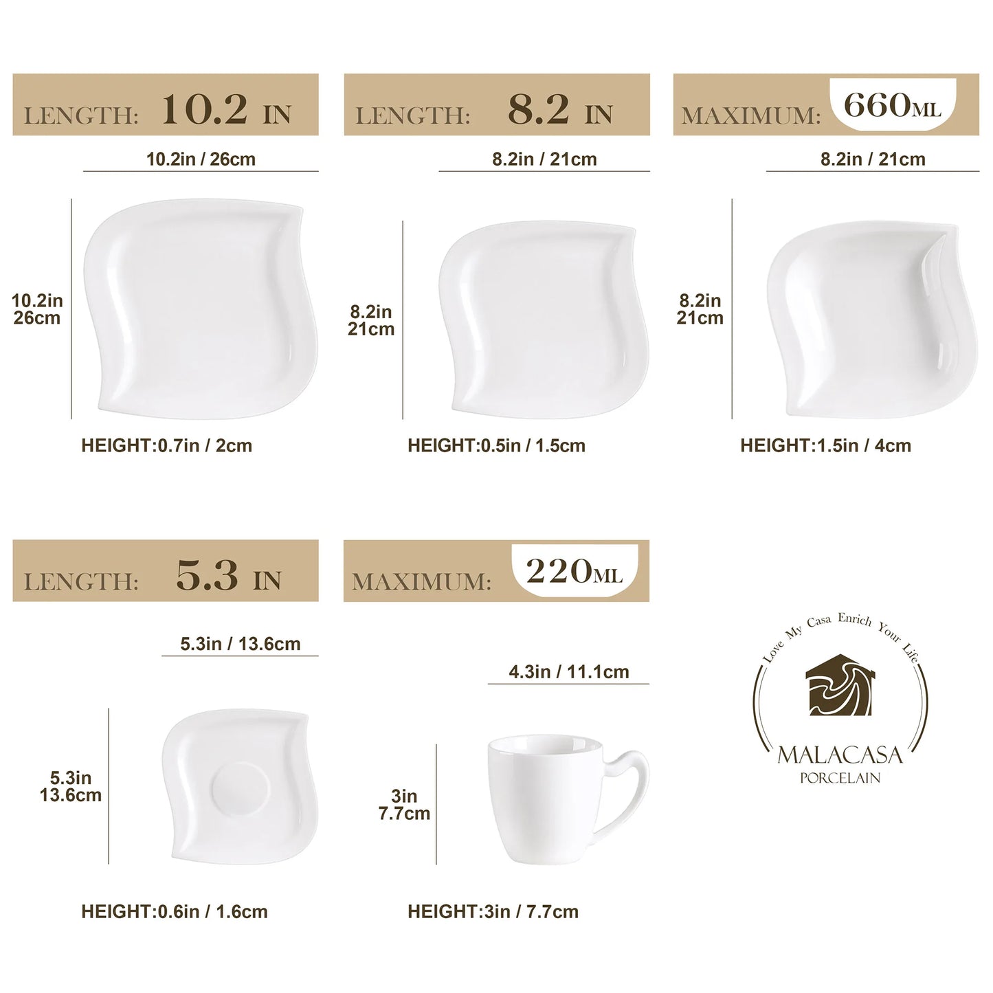 MALACASA Porcelain Dinner Set 30 Or 60 Piece Cups Saucers