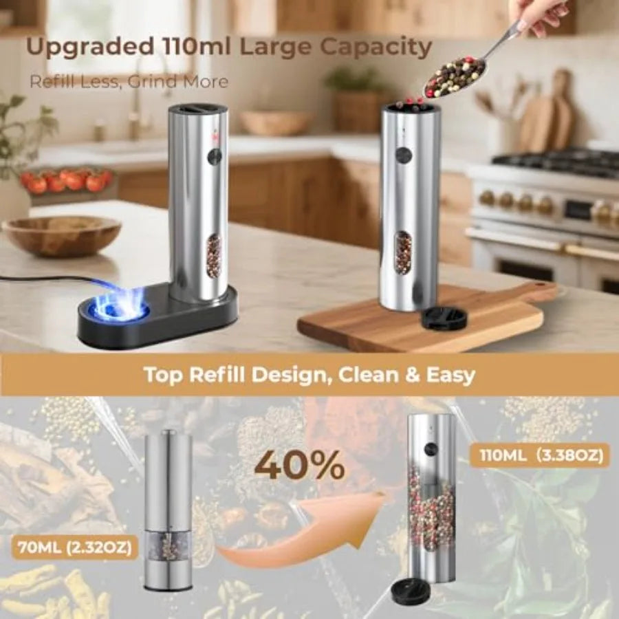 Electric Salt And Pepper Grinder Set Rechargeable Base