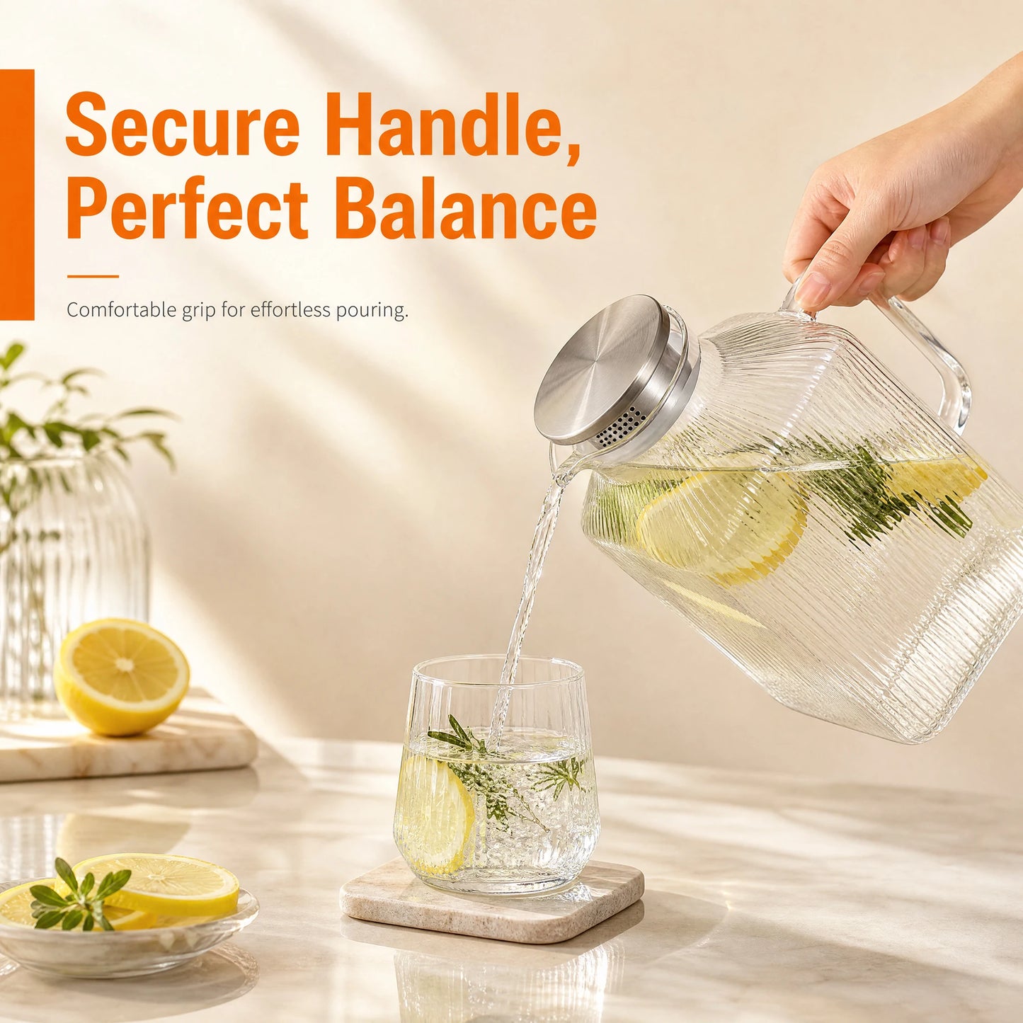 HiMISS Glass Pitcher Set With Handle And Strainer Lid