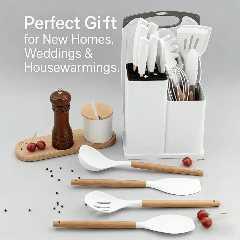 19 In 1 Kitchen Knife And Silicone Utensil Set Heat Resistant Tools
