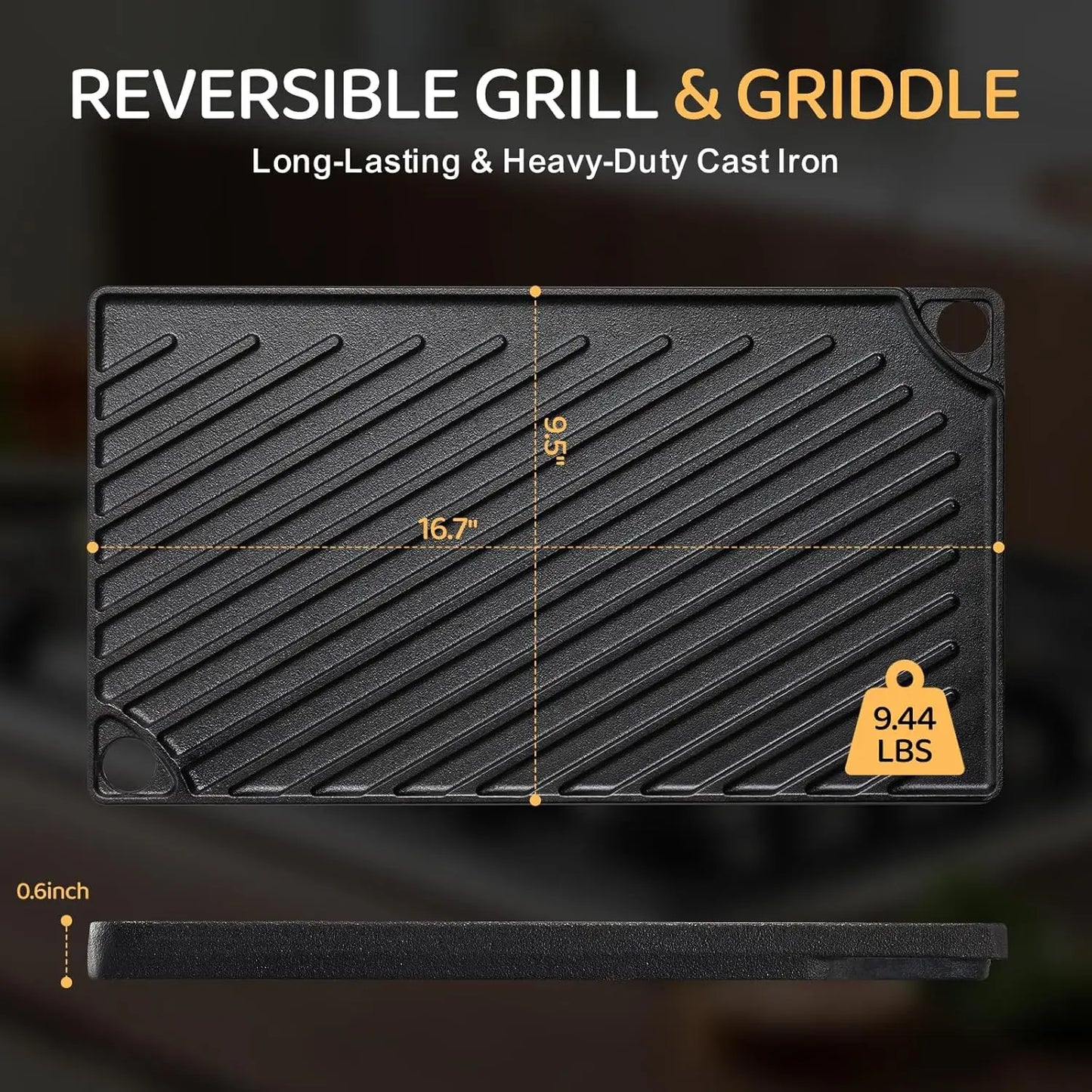 Reversible Cast Iron Grill Griddle for Stove and Campfire