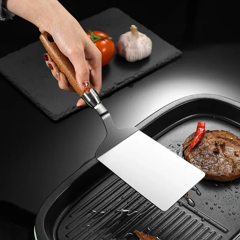 Stainless Steel Square Head Spatula And Wood Handle Pizza Shovel