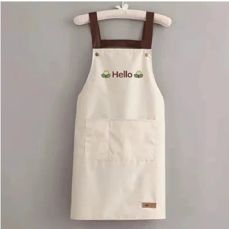Hello Letter Print Waterproof Kitchen Apron With Front Pocket