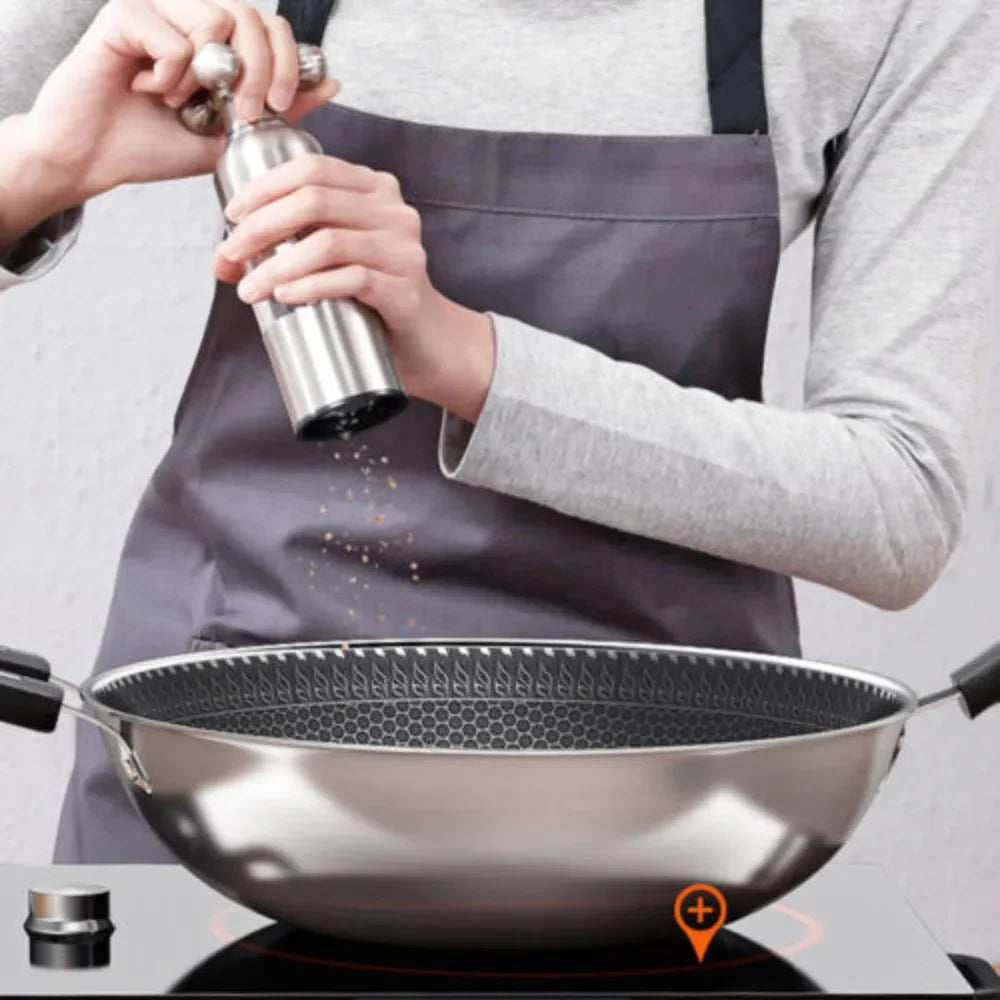 Stainless Steel Wok Pan With Nonstick Coating And Lid