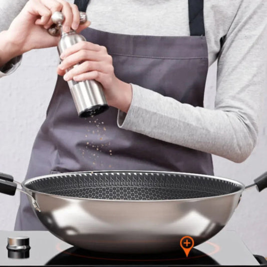 Stainless Steel Wok Pan With Nonstick Coating And Lid