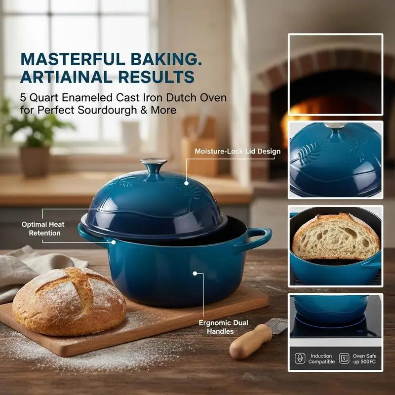 Enameled Cast Iron Covered Casserole With Lid For Induction And Sourdough Baking