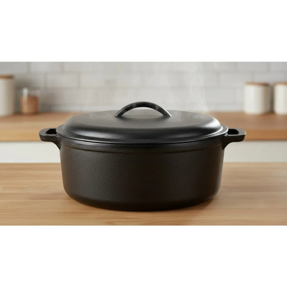 Pre-Seasoned Cast Iron Dutch Oven With Lid For Even Cooking