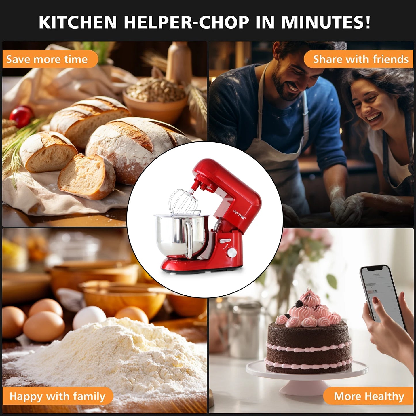 Cheftronic Stand Mixer Tilt-Head 650W 6-Speed US Plug