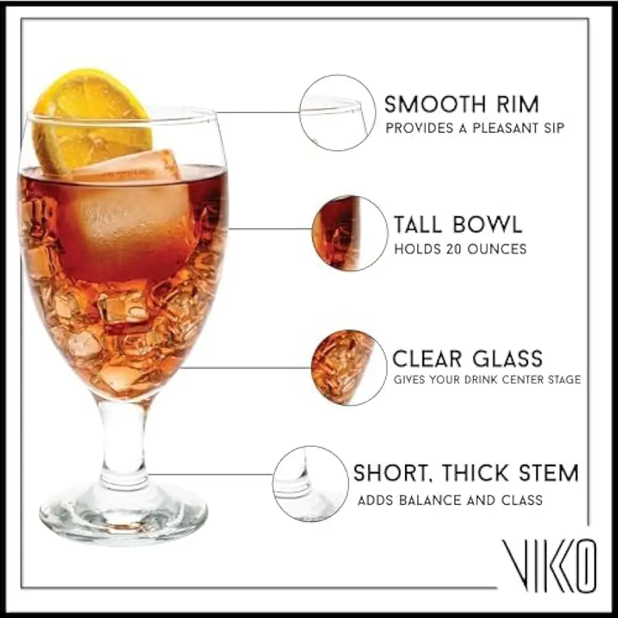 Classic Goblet Glasses Iced Tea Water Set of 12 Dishwasher Safe