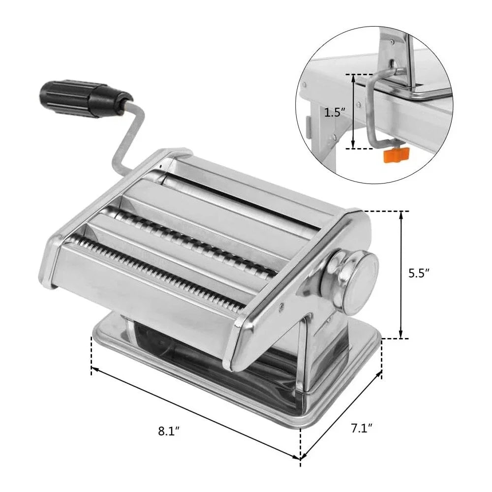 Stainless Steel Manual Pasta Maker Machine With Adjustable Width Two Cutters