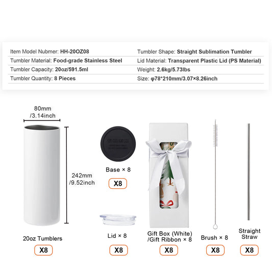 SucceBuy Sublimation Tumblers Stainless Steel Double Wall Heat Transfer