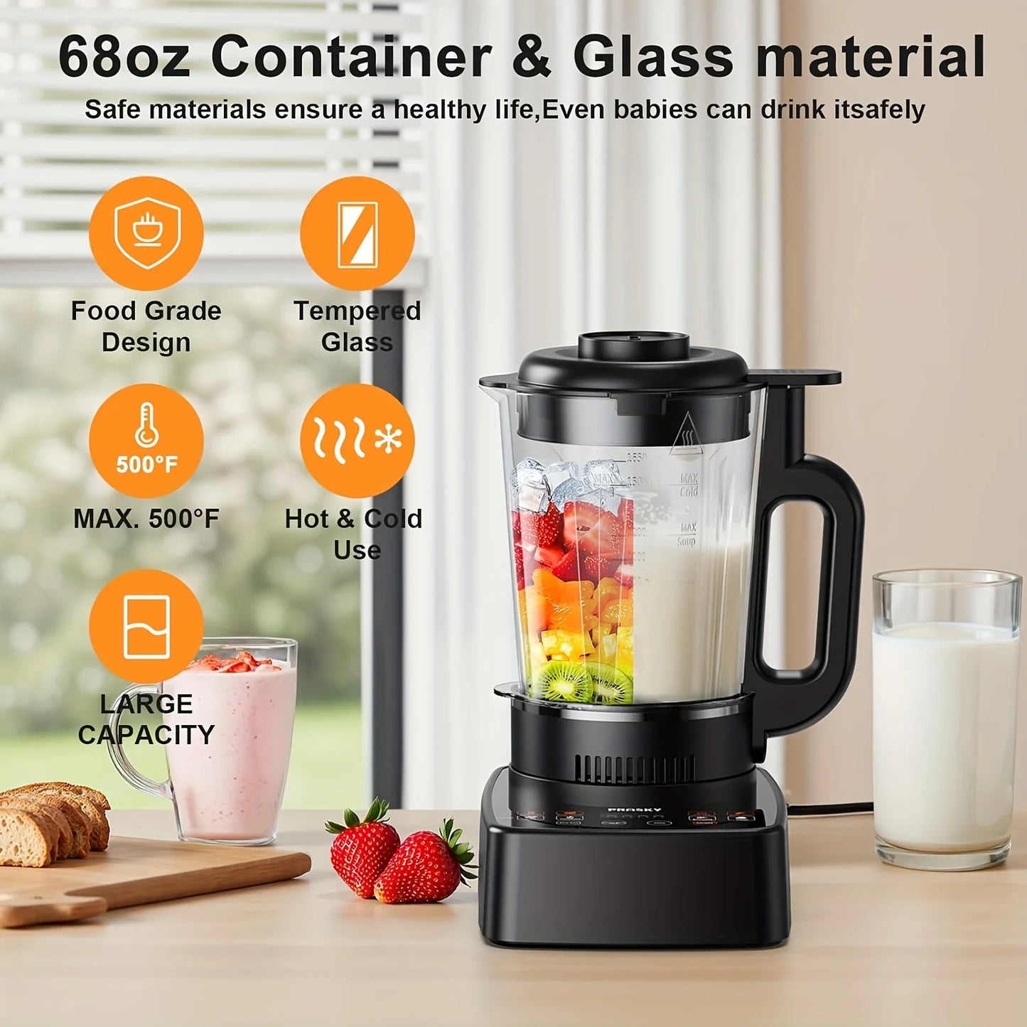 Prasky 2400W Heating Blender Auto Clean Professional Blender