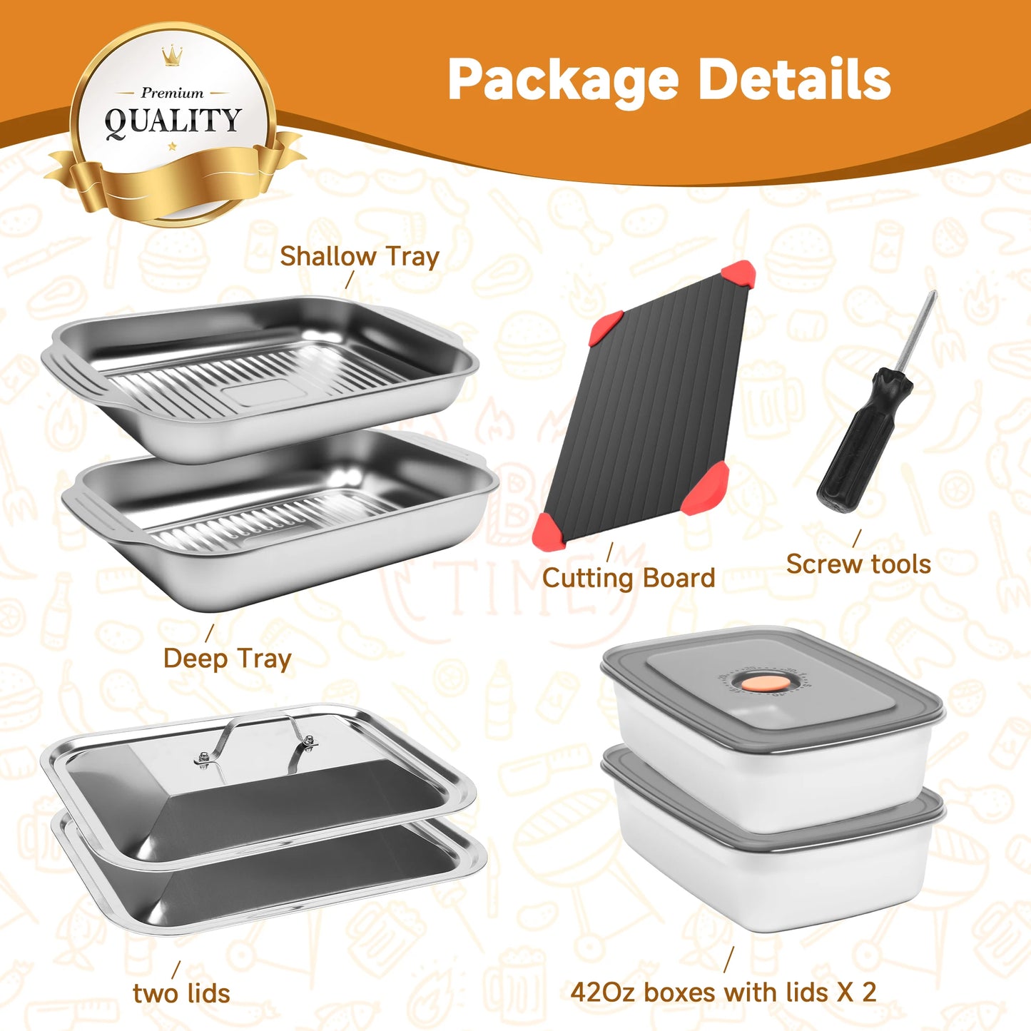 Stainless Steel Grill Prep Trays Set Of 8 With Lids