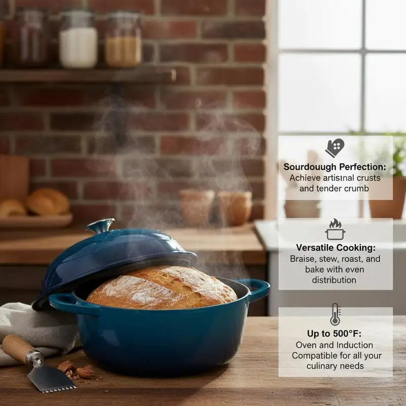 Enameled Cast Iron Covered Casserole With Lid For Induction And Sourdough Baking