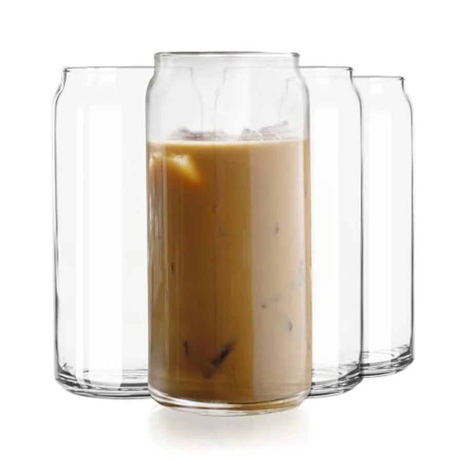 Beer Can Glasses, 12.5 oz Tall Drinking Glasses Set of 6, Space-Saving, and Versatile Thin Glassware for Cocktails, and Mocktai