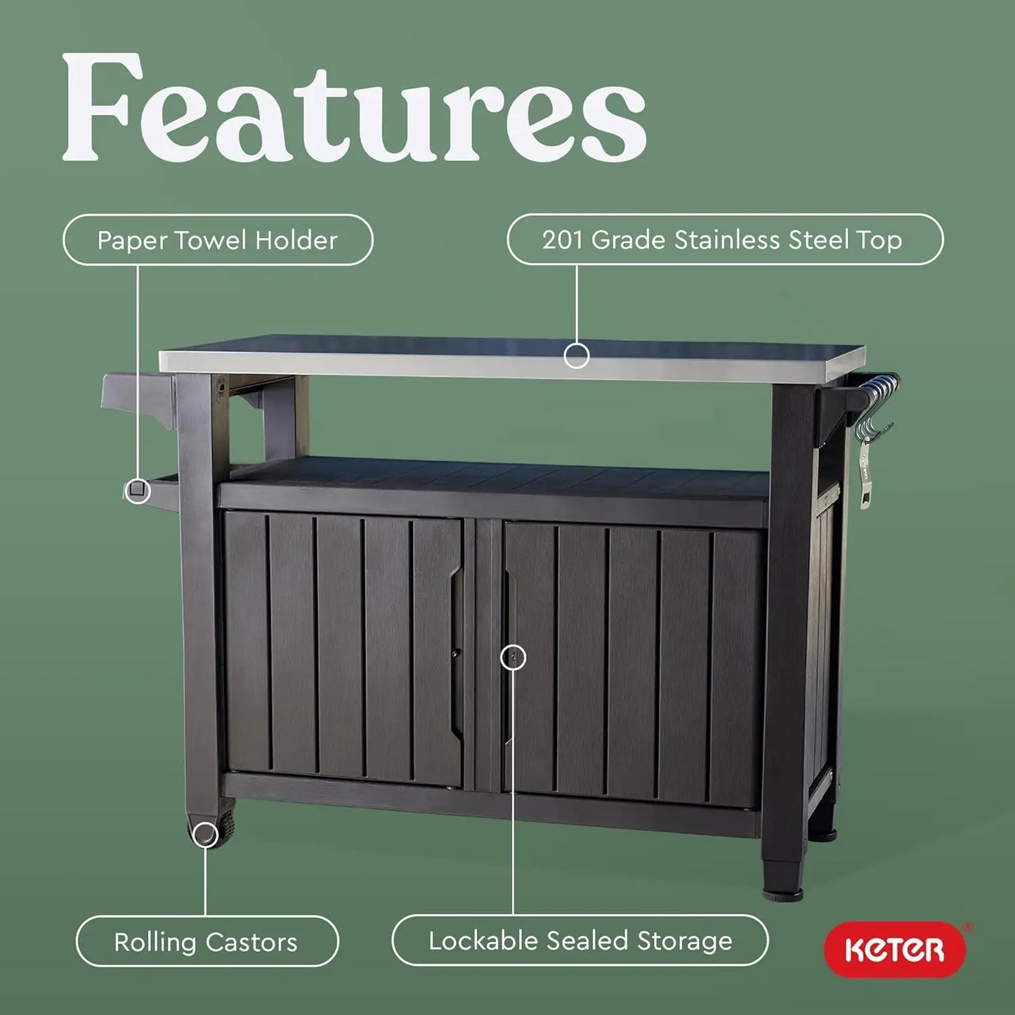 Outdoor Rolling Prep Table Cart With Storage And Wheels