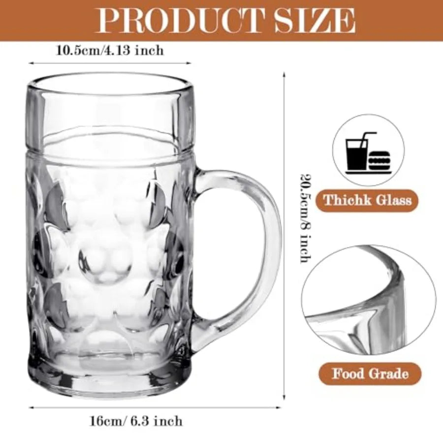 Clear Glass Beer Mug With Handle Dimpled Stein Cup