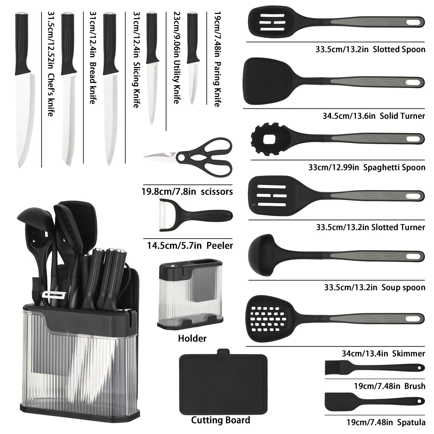 Silicone Kitchen Utensils Set With Knife Block And Knives