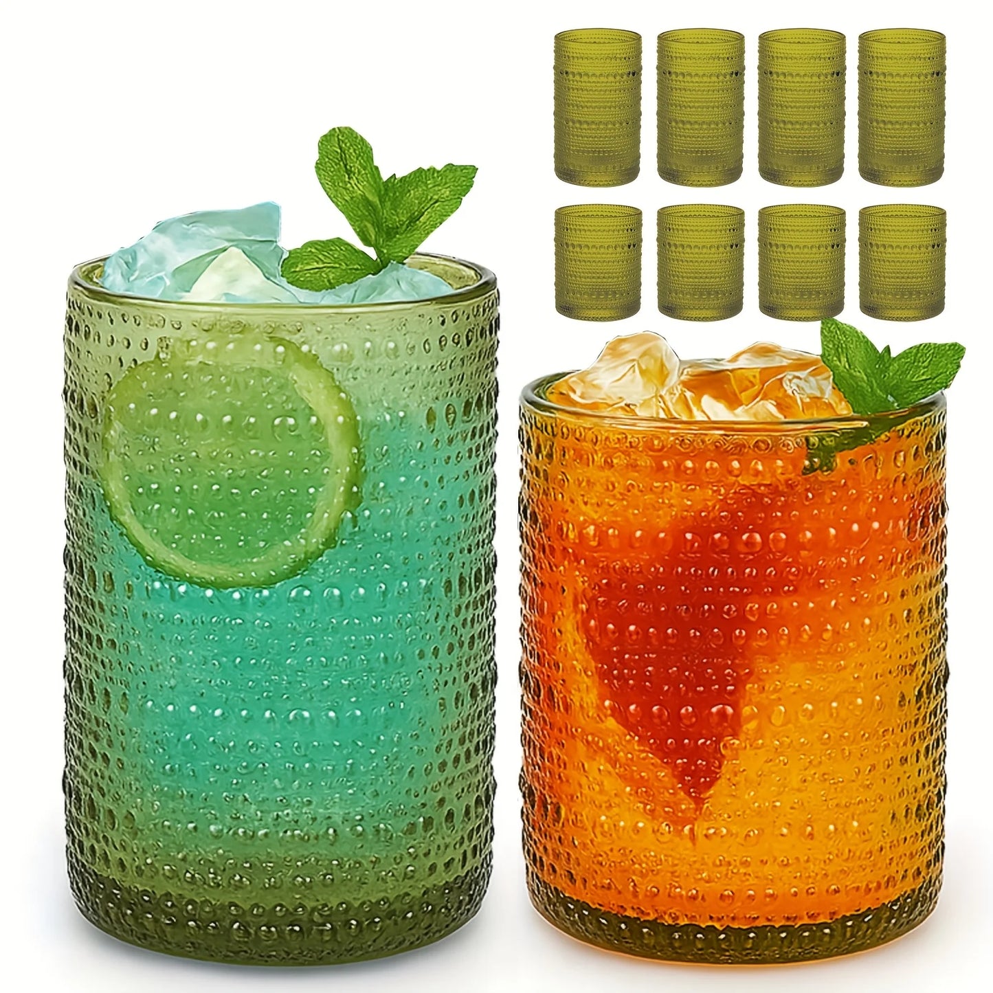 ETRENDZ Boho Embossed Glassware Set Highball And Juice Glasses