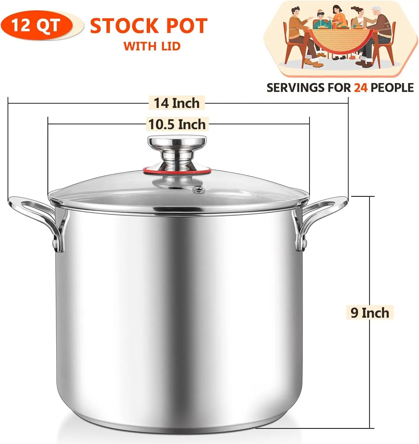 Stainless Steel Stock Pot With Lid Induction Compatible