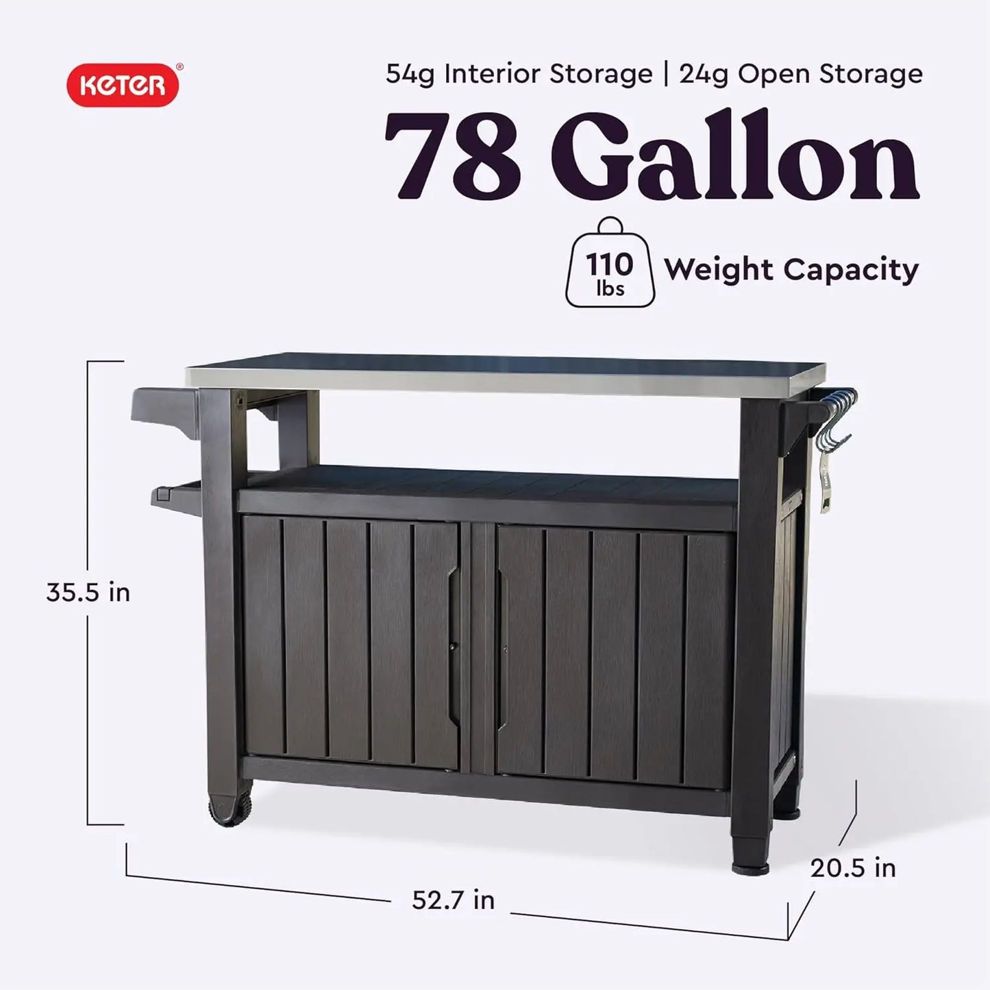 Outdoor Rolling Prep Table Cart With Storage And Wheels