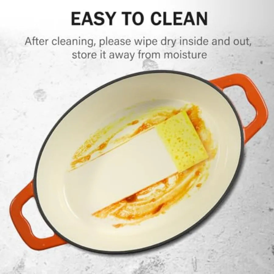 Enameled Oval Dutch Oven With Lid Cast Iron Dual Handles